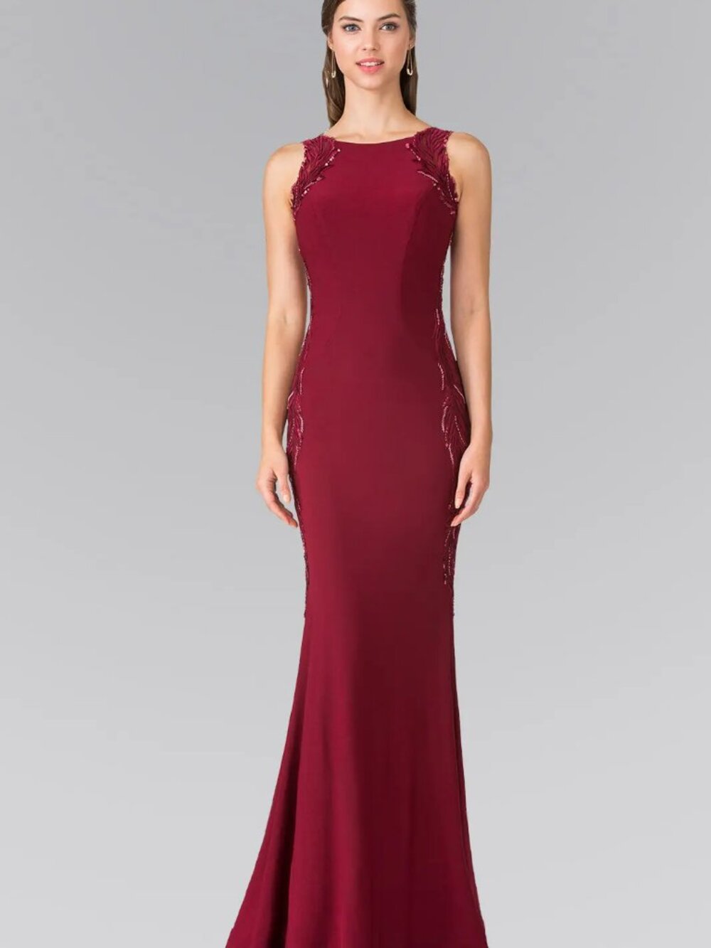 NEW BURGUNDY Jersey Prom Gown Floor Length Formal Elegant Stunning GL2222